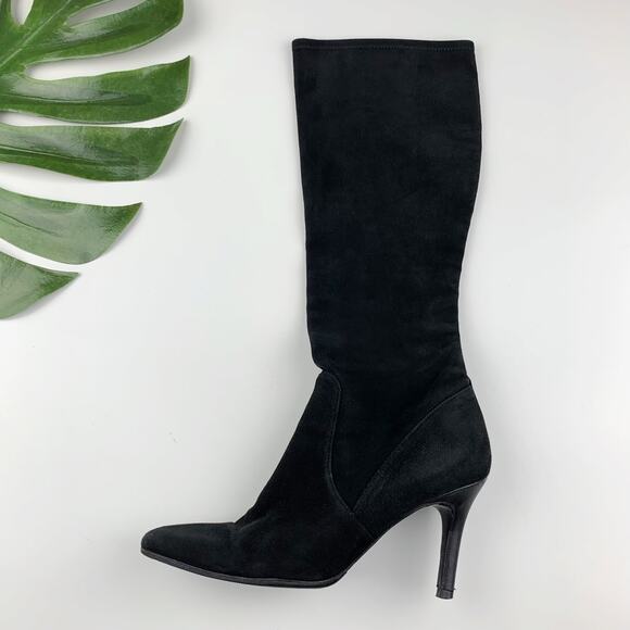Stuart Weitzman Boots Black Suede Tall Knee High Heeled Women's 7.5 - Picture 8 of 11